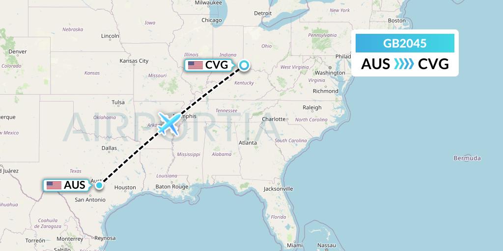 GB2045 ABX Air Flight Map: Austin to Cincinnati
