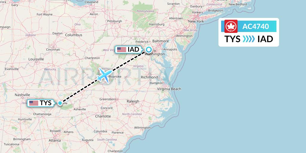 AC4740 Air Canada Flight Map: Knoxville to Washington