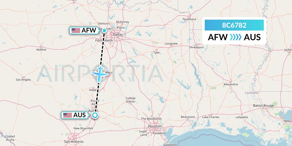 8C6782 Air Transport International Flight Map: Fort Worth to Austin