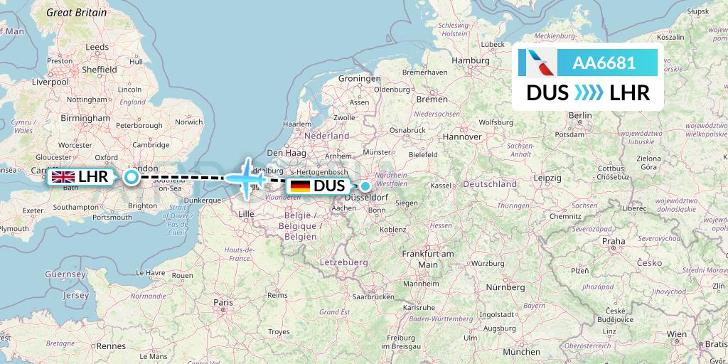 AA6681 American Airlines Flight Map: Dusseldorf to London