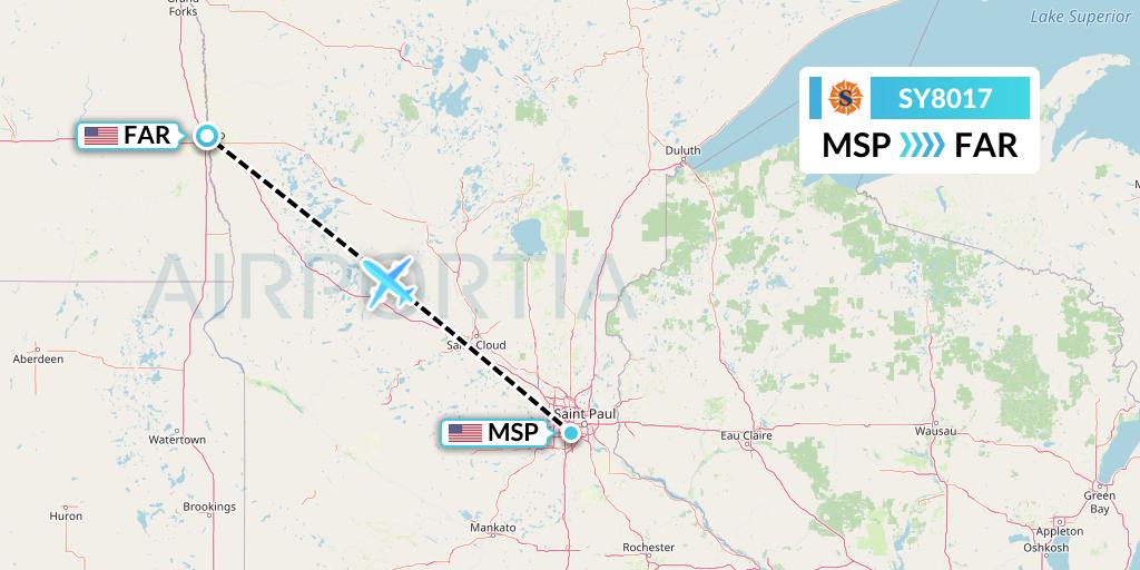 SY8017 Sun Country Airlines Flight Map: Minneapolis to Fargo