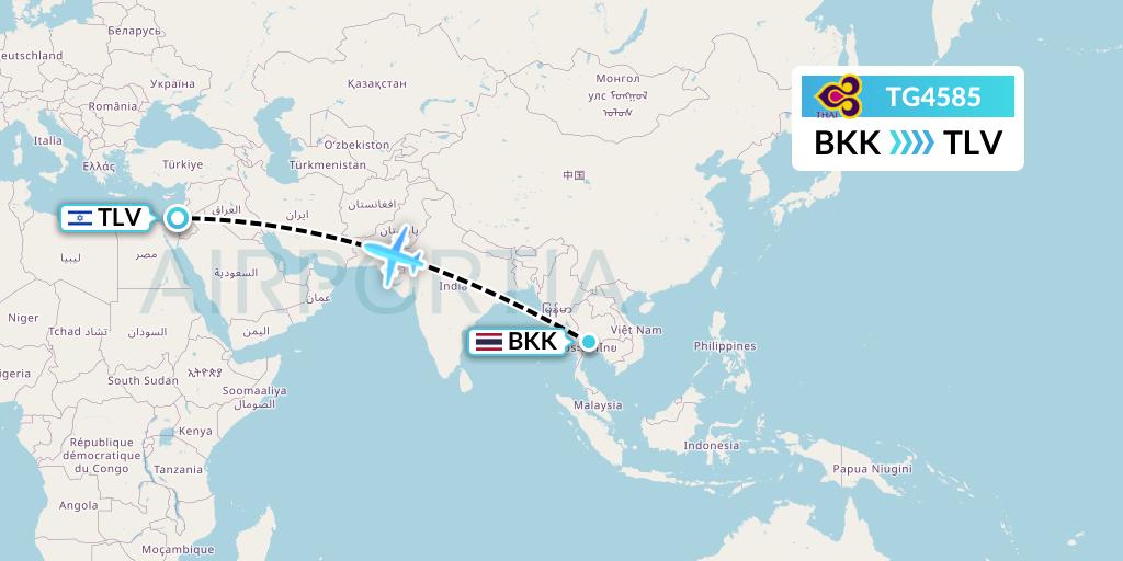 TG4585 Thai Airways Flight Map: Bangkok to Tel Aviv