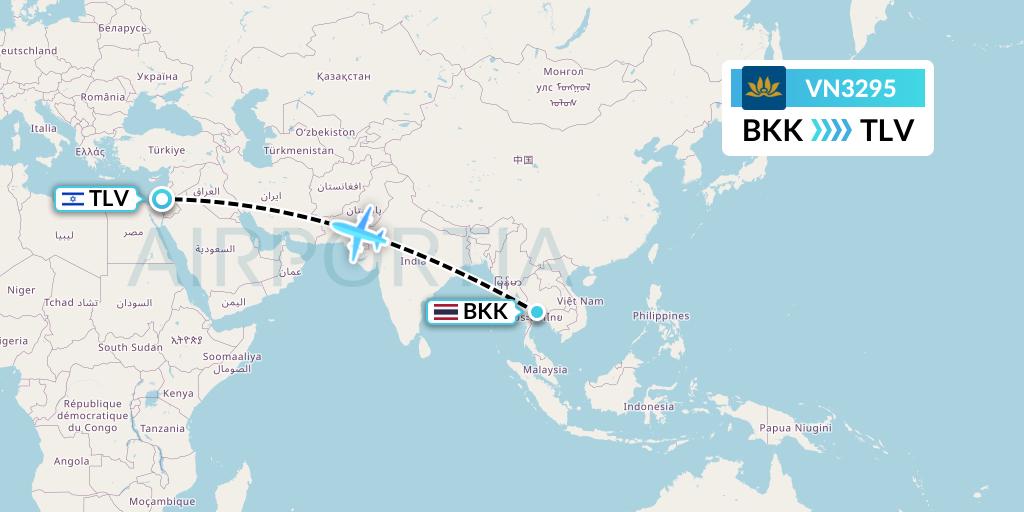 VN3295 Vietnam Airlines Flight Map: Bangkok to Tel Aviv