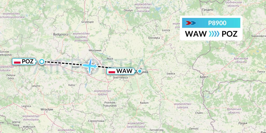 P8900 Sprint Air Flight Map: Warsaw to Poznan