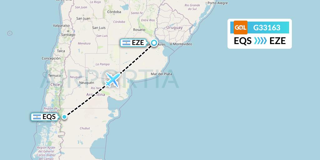 G33163 GOL Transportes Aeros Flight Map: Esquel to Buenos Aires