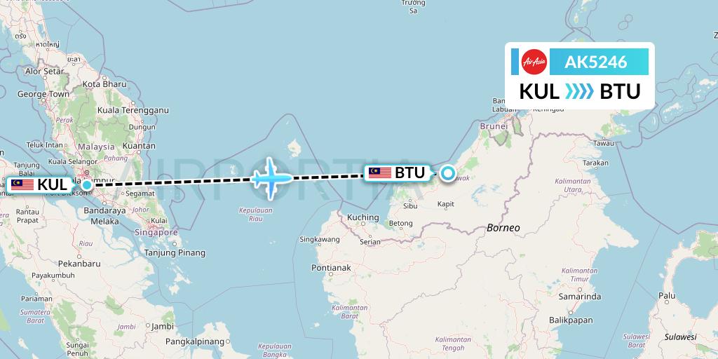 AK5246 AirAsia Flight Map: Kuala Lumpur to Bintulu