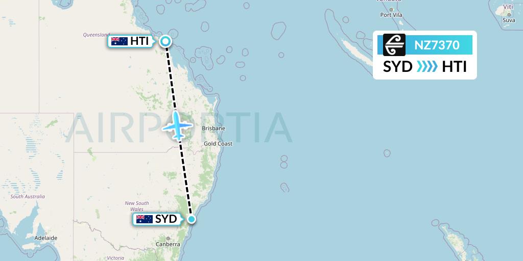 NZ7370 Air New Zealand Flight Map: Sydney to Hamilton Island