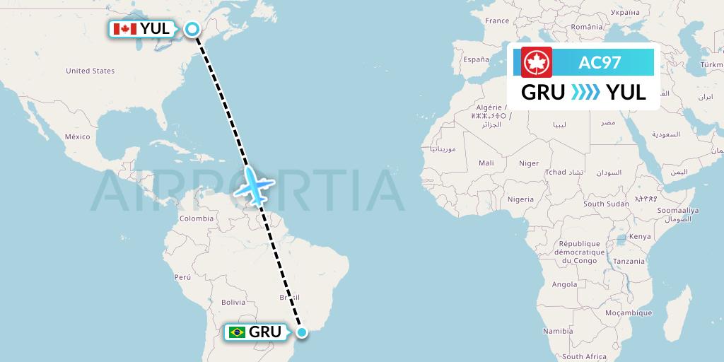AC97 Air Canada Flight Map: Sao Paulo to Montreal