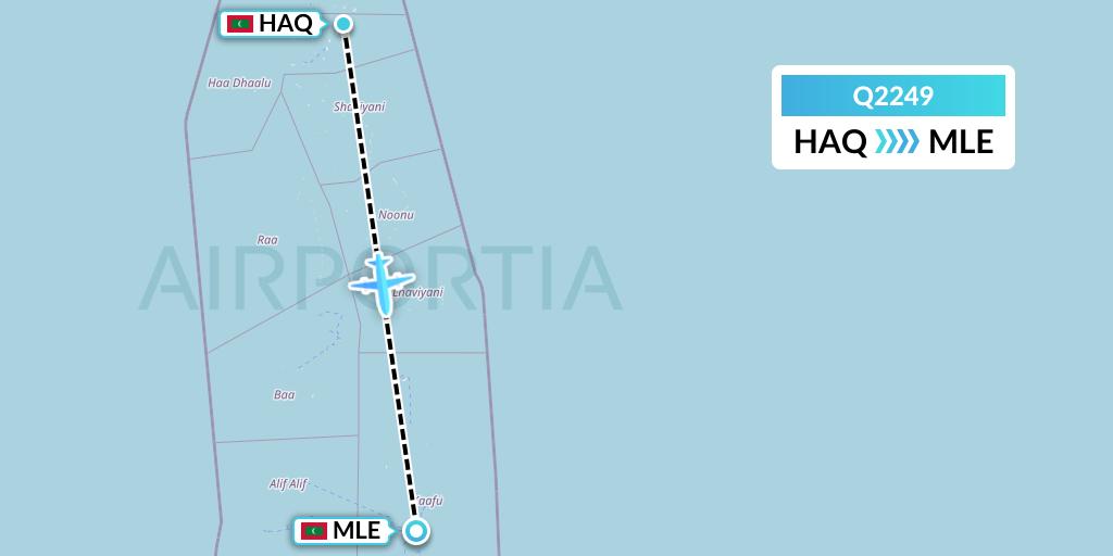 Q2249 Maldivian Flight Map: Hanimaadhoo Island to Male