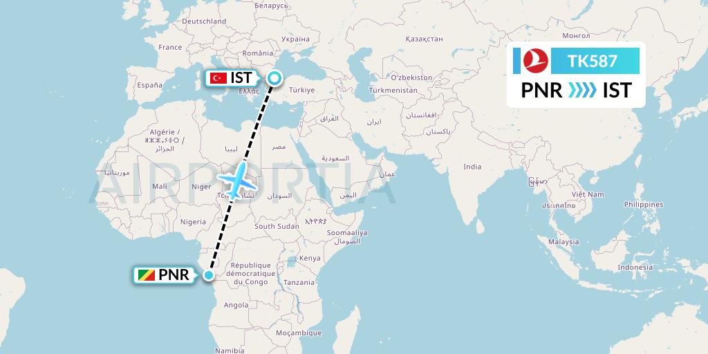 TK587 Turkish Airlines Flight Map: Pointe Noire to Istanbul