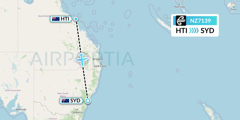 NZ7139 Air New Zealand Flight Map: Hamilton Island to Sydney