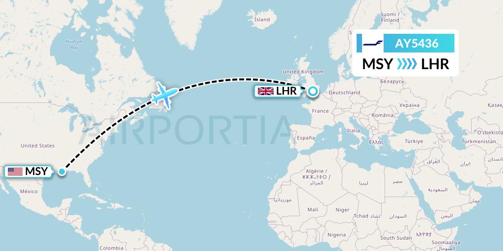 AY5436 Finnair Flight Map: New Orleans to London