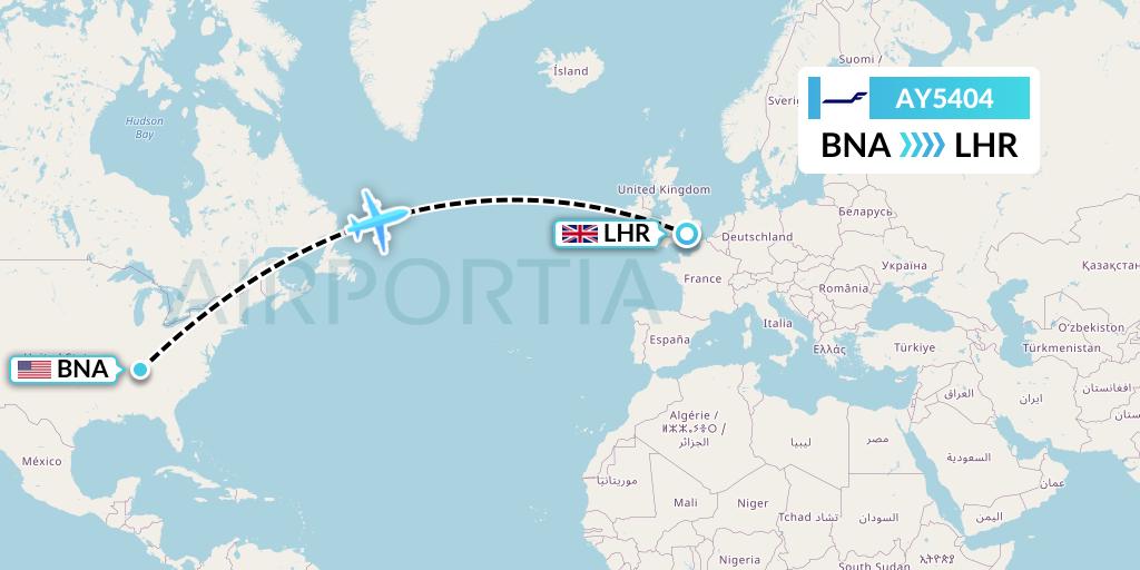 AY5404 Finnair Flight Map: Nashville to London