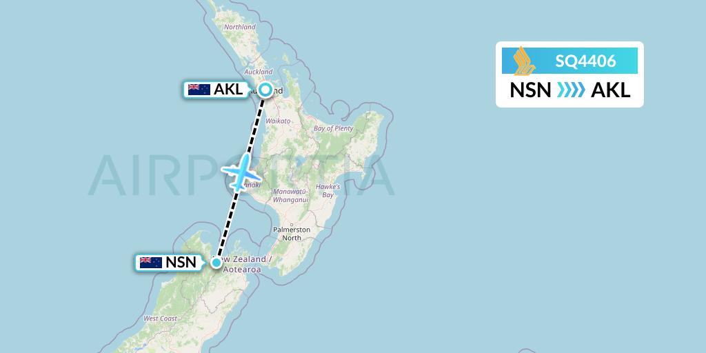 SQ4406 Singapore Airlines Flight Map: Nelson to Auckland