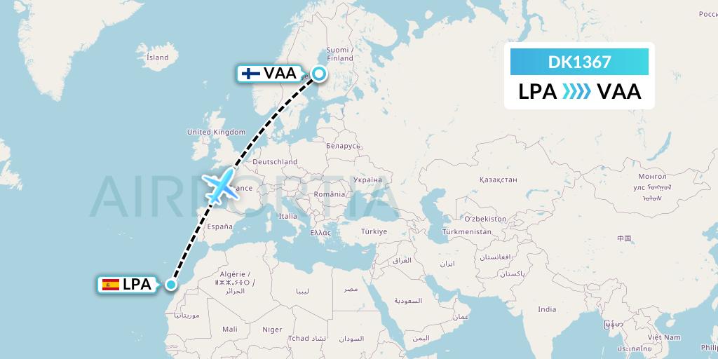 DK1367 Thomas Cook Airlines Scandinavia Flight Map: Las Palmas to Vaasa