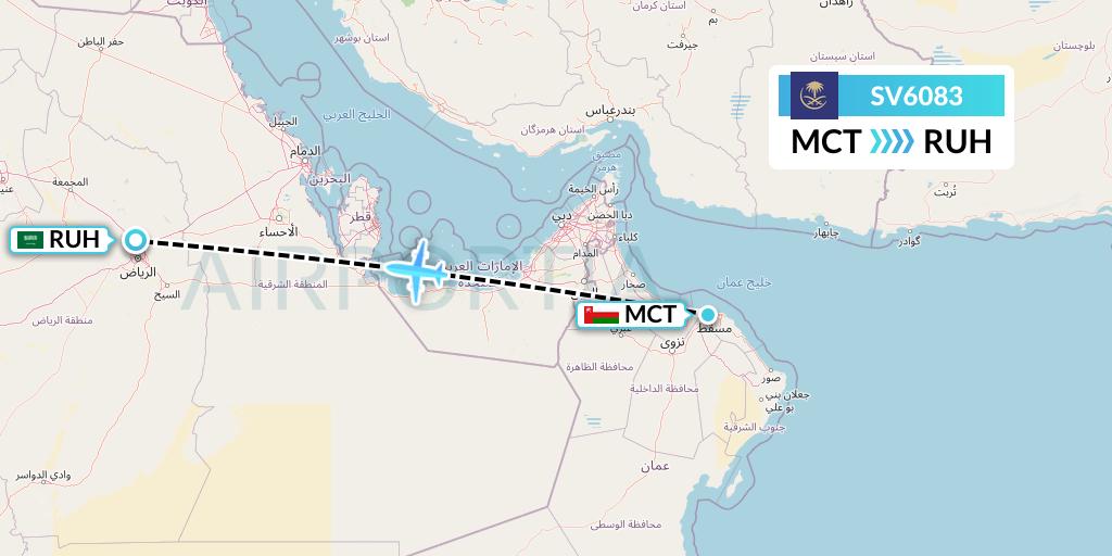 SV6083 Saudi Arabian Airlines Flight Map: Muscat to Riyadh