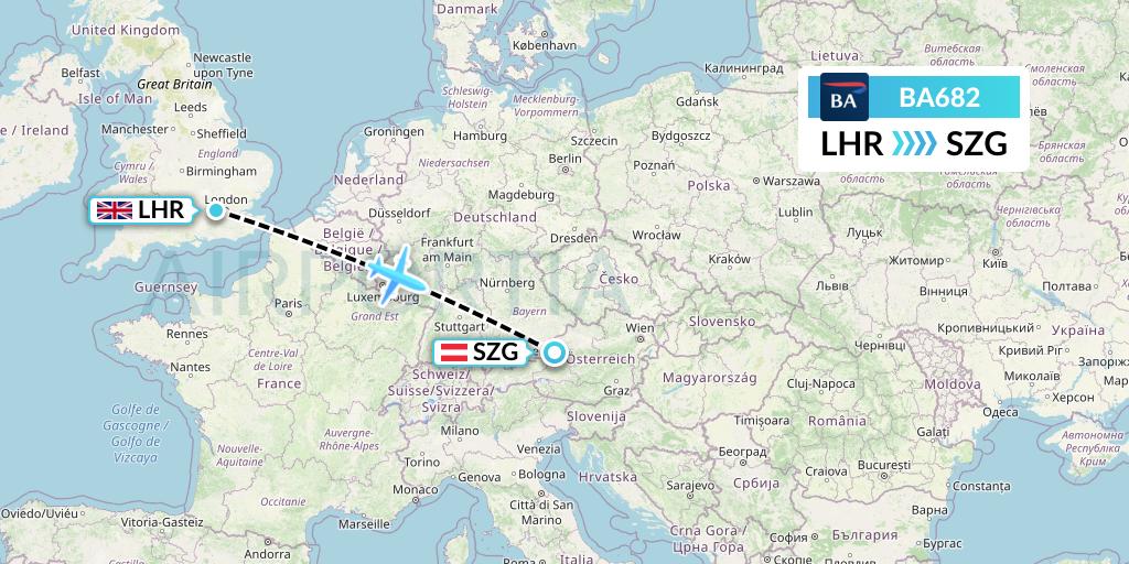 BA682 British Airways Flight Map: London to Salzburg