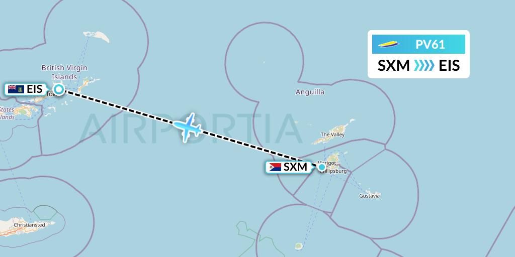 PV61 St. Barth Commuter Flight Map: Sint Maarten to Beef Island