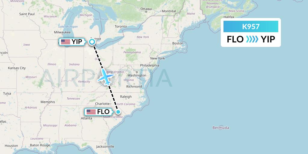 K957 Kalitta Charters Flight Map: Florence to Detroit