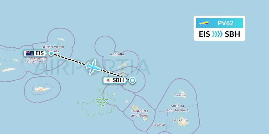 PV62 St. Barth Commuter Flight Map: Beef Island to St. Jean