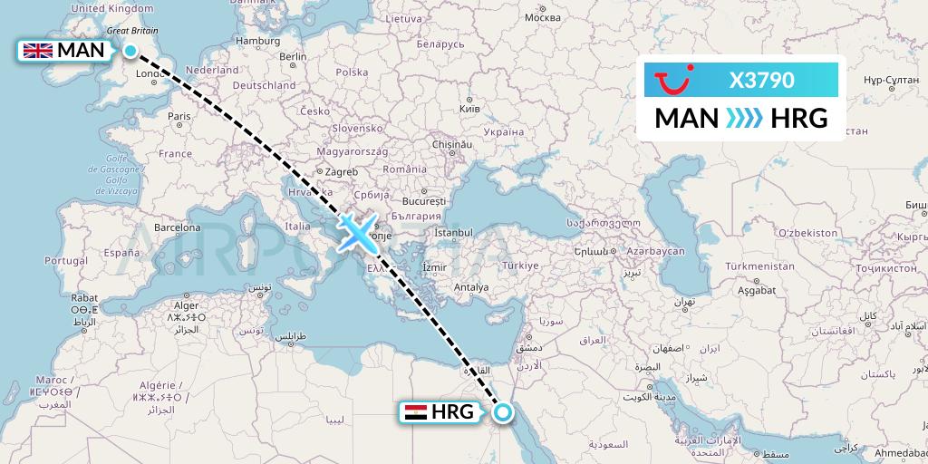 X3790 TUI fly Germany Flight Map: Manchester to Hurghada