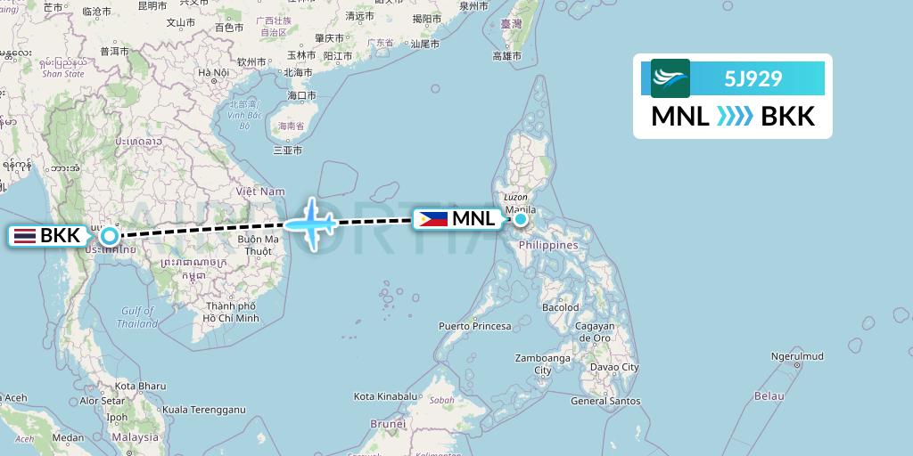 5J929 CEBU Pacific Air Flight Map: Manila to Bangkok
