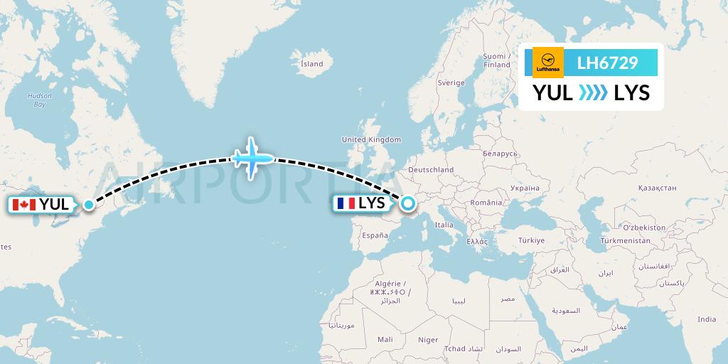 LH6729 Lufthansa Flight Map: Montreal to Lyon