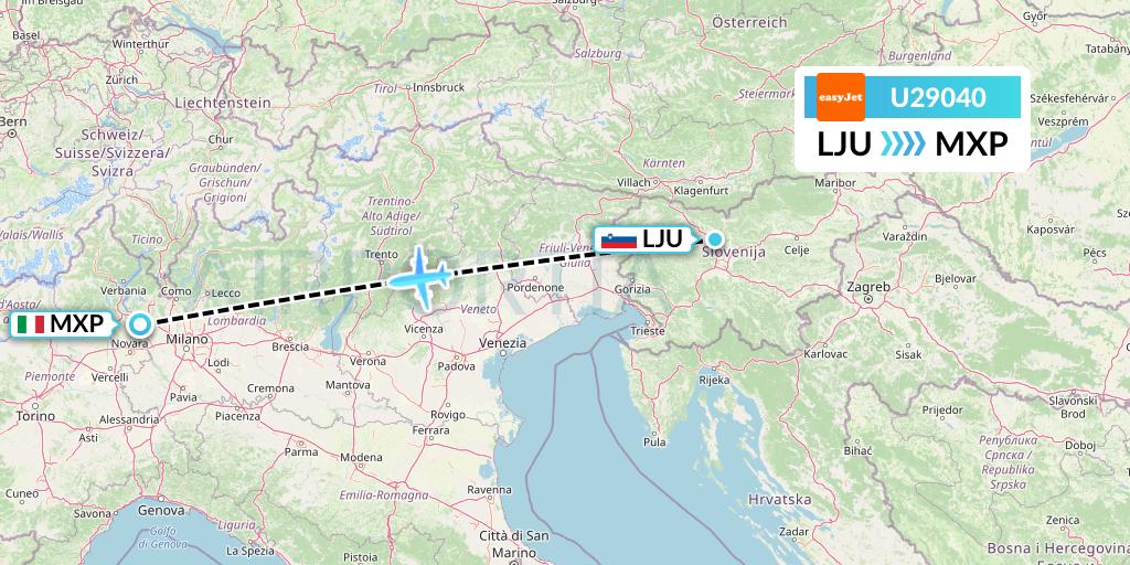 U29040 EasyJet Flight Map: Ljubljana to Milan