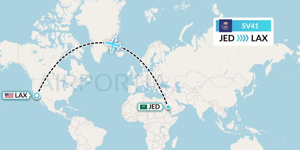 SV41 Saudi Arabian Airlines Flight Map: Jeddah to Los Angeles