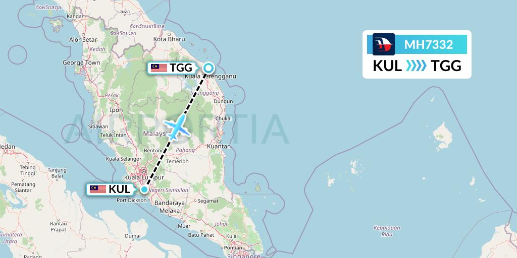 MH7332 Malaysia Airlines Flight Map: Kuala Lumpur to Kuala Terengganu