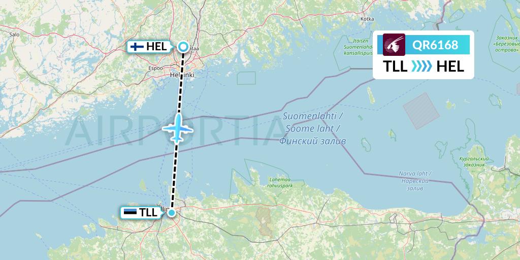 QR6168 Qatar Airways Flight Map: Tallinn to Helsinki