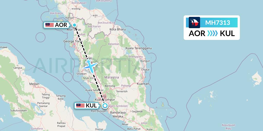 MH7313 Malaysia Airlines Flight Map: Alor Setar to Kuala Lumpur