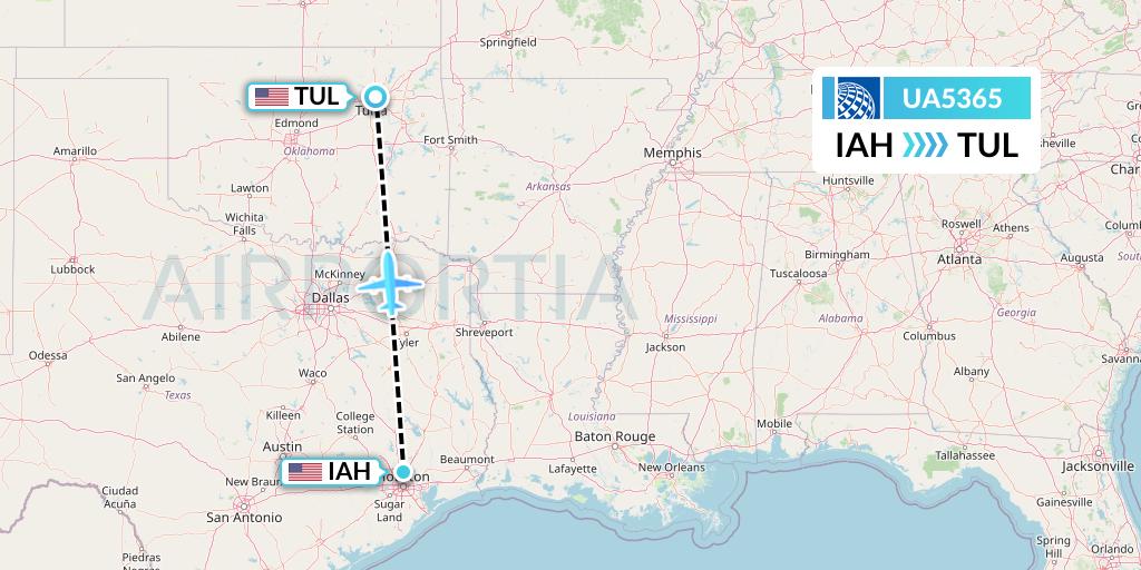 UA5365 United Airlines Flight Map: Houston to Tulsa