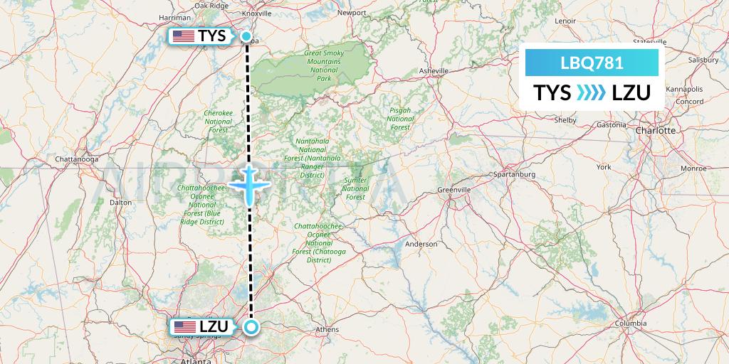LBQ781 Quest Diagnostics Flight Map: Knoxville to Lawrenceville