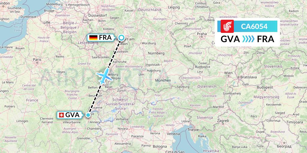 CA6054 Air China Flight Map: Geneva to Frankfurt