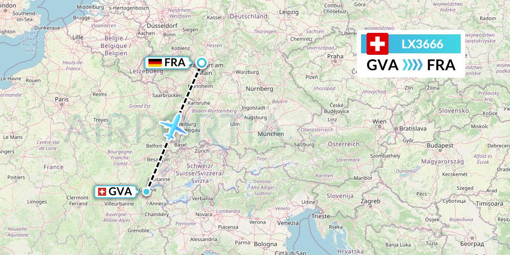 LX3666 Swiss Flight Map: Geneva to Frankfurt
