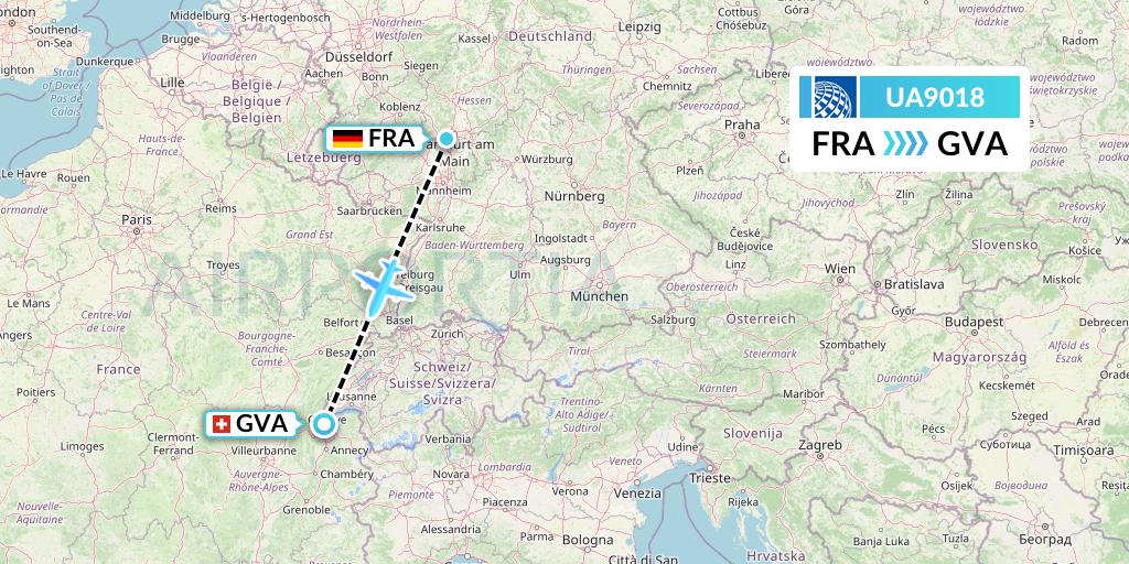 UA9018 United Airlines Flight Map: Frankfurt to Geneva