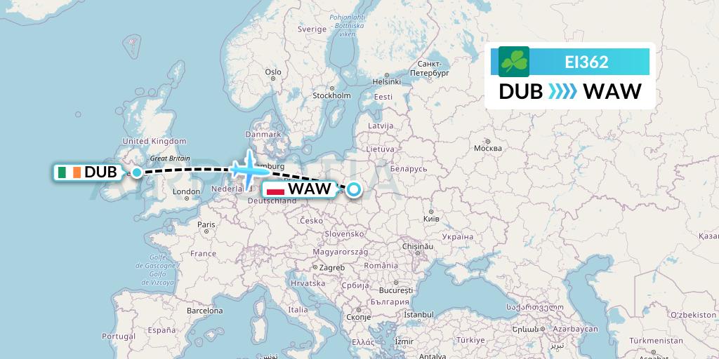 EI362 Aer Lingus Flight Map: Dublin to Warsaw