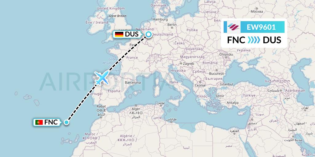 EW9601 Eurowings Flight Map: Funchal to Dusseldorf