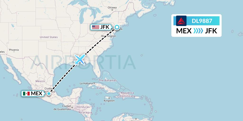DL9887 Delta Air Lines Flight Map: Mexico City to New York