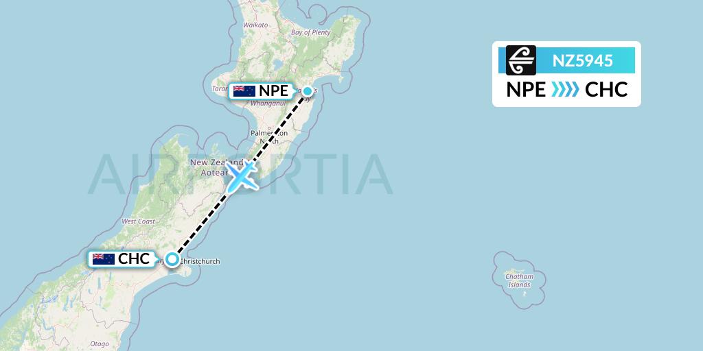 NZ5945 Air New Zealand Flight Map: Napier to Christchurch