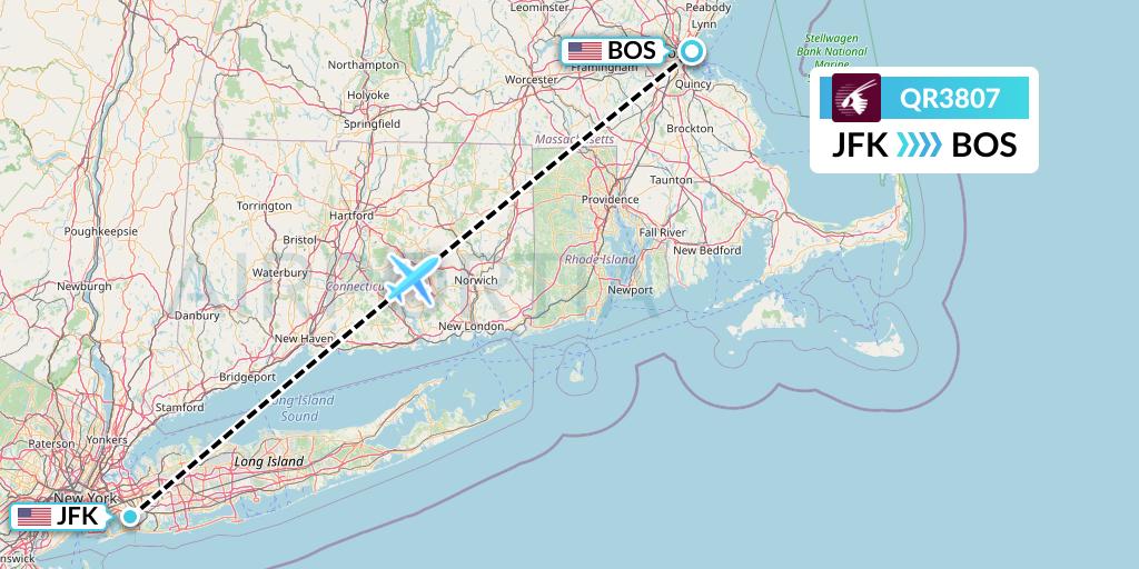 QR3807 Qatar Airways Flight Map: New York to Boston