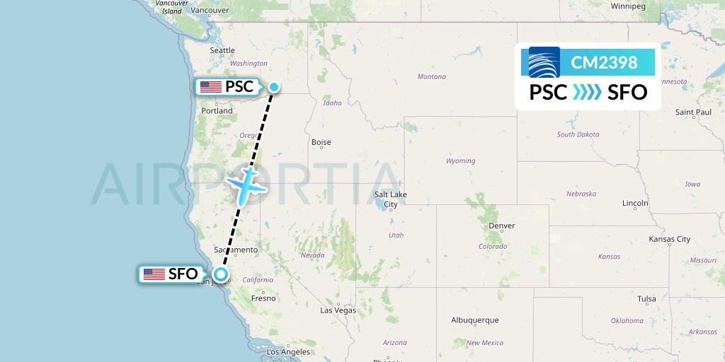 CM2398 Copa Airlines Flight Map: Pasco to San Francisco