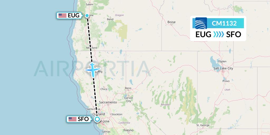 CM1132 Copa Airlines Flight Map: Eugene to San Francisco