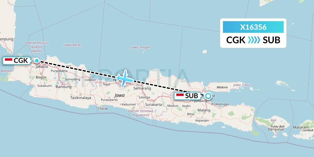 X16356 Nik Airways Flight Map: Jakarta to Surabaya
