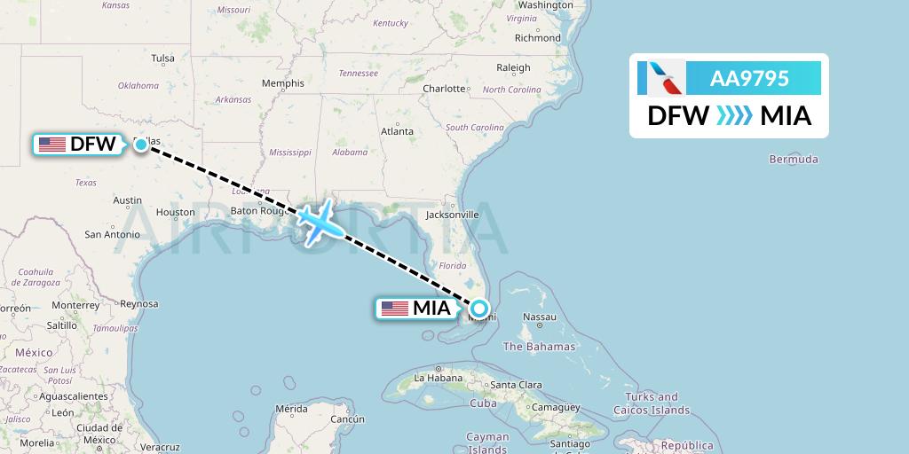 AA9795 American Airlines Flight Map: Dallas to Miami