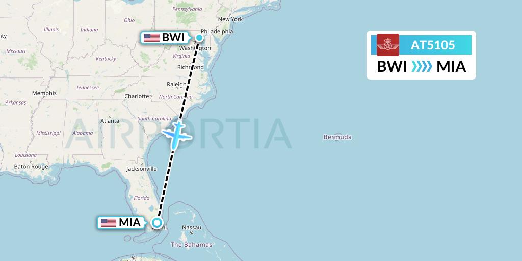 AT5105 Royal Air Maroc Flight Map: Baltimore to Miami