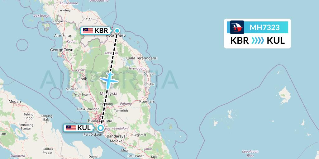 MH7323 Malaysia Airlines Flight Map: Kota Bharu to Kuala Lumpur