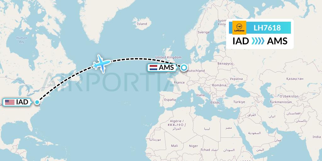 LH7618 Lufthansa Flight Map: Washington to Amsterdam
