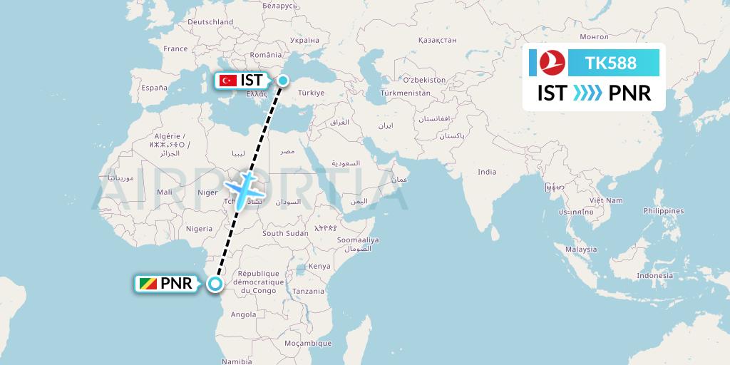 TK588 Turkish Airlines Flight Map: Istanbul to Pointe Noire